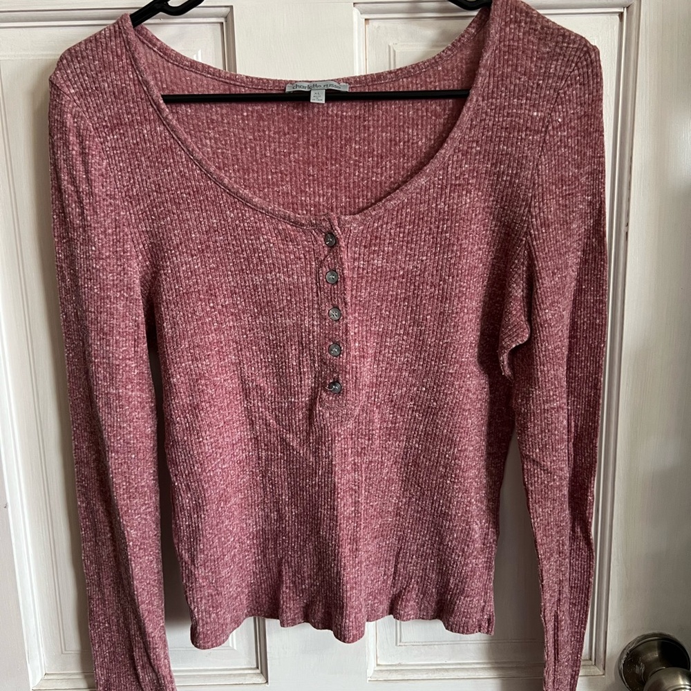 Charlotte Russe Maroon Ribbed Buttoned Crop Top